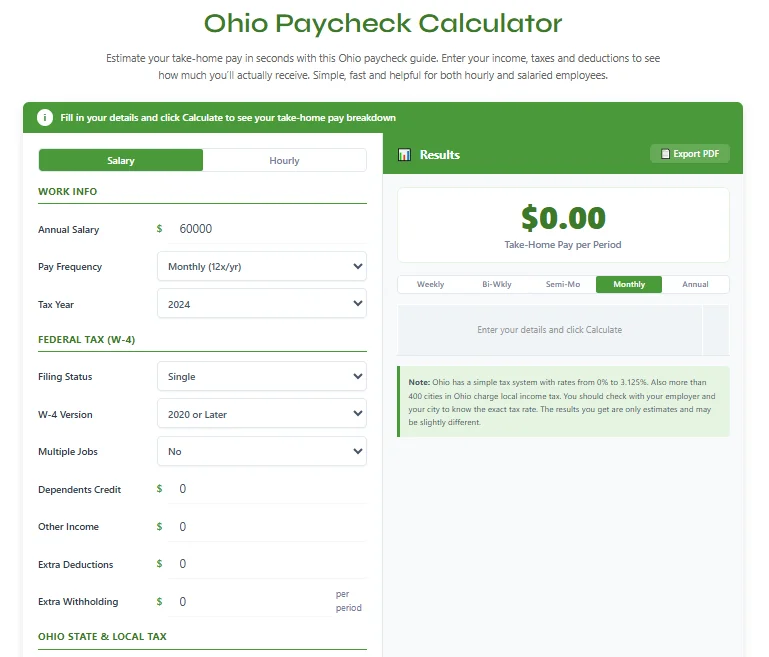 Ohio Paycheck Calculator - Calculate Your Take Home Pay