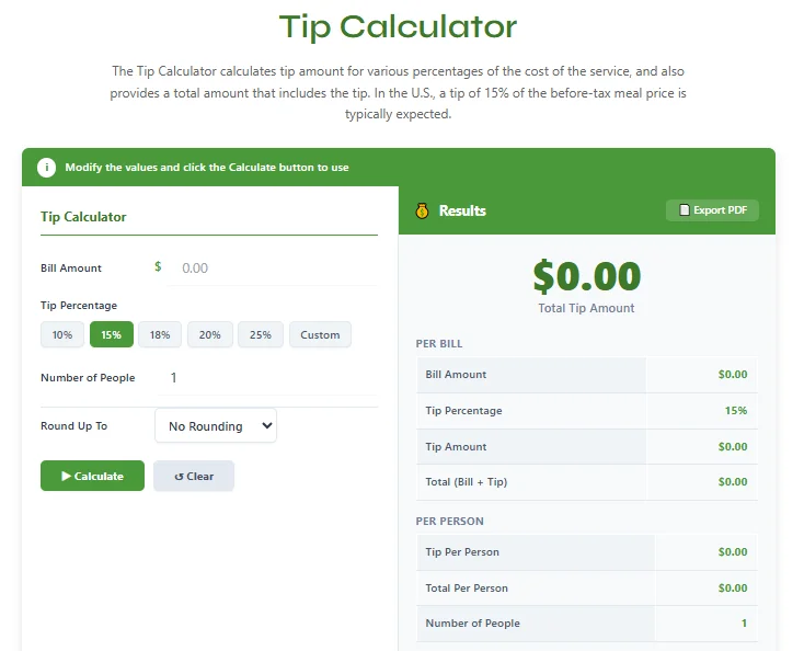 Tip Calculator - Calculate Tip & Split Bill