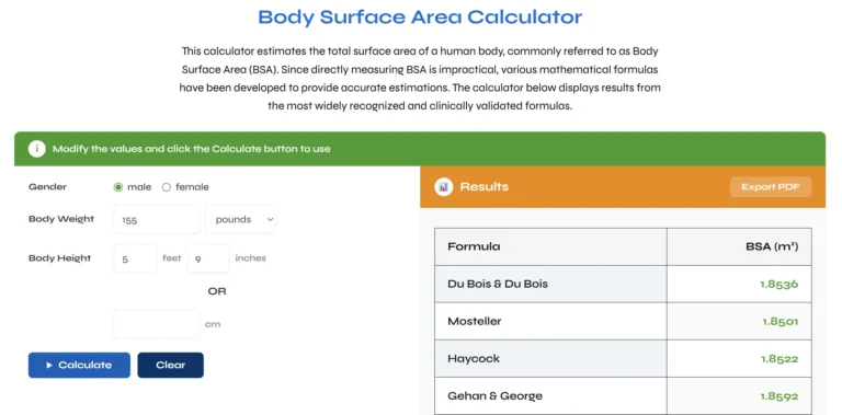 Body Surface Area Calculator – Calculate BSA Easily