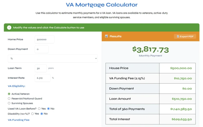 VA Mortgage Calculator – Calculate VA Loan Payments